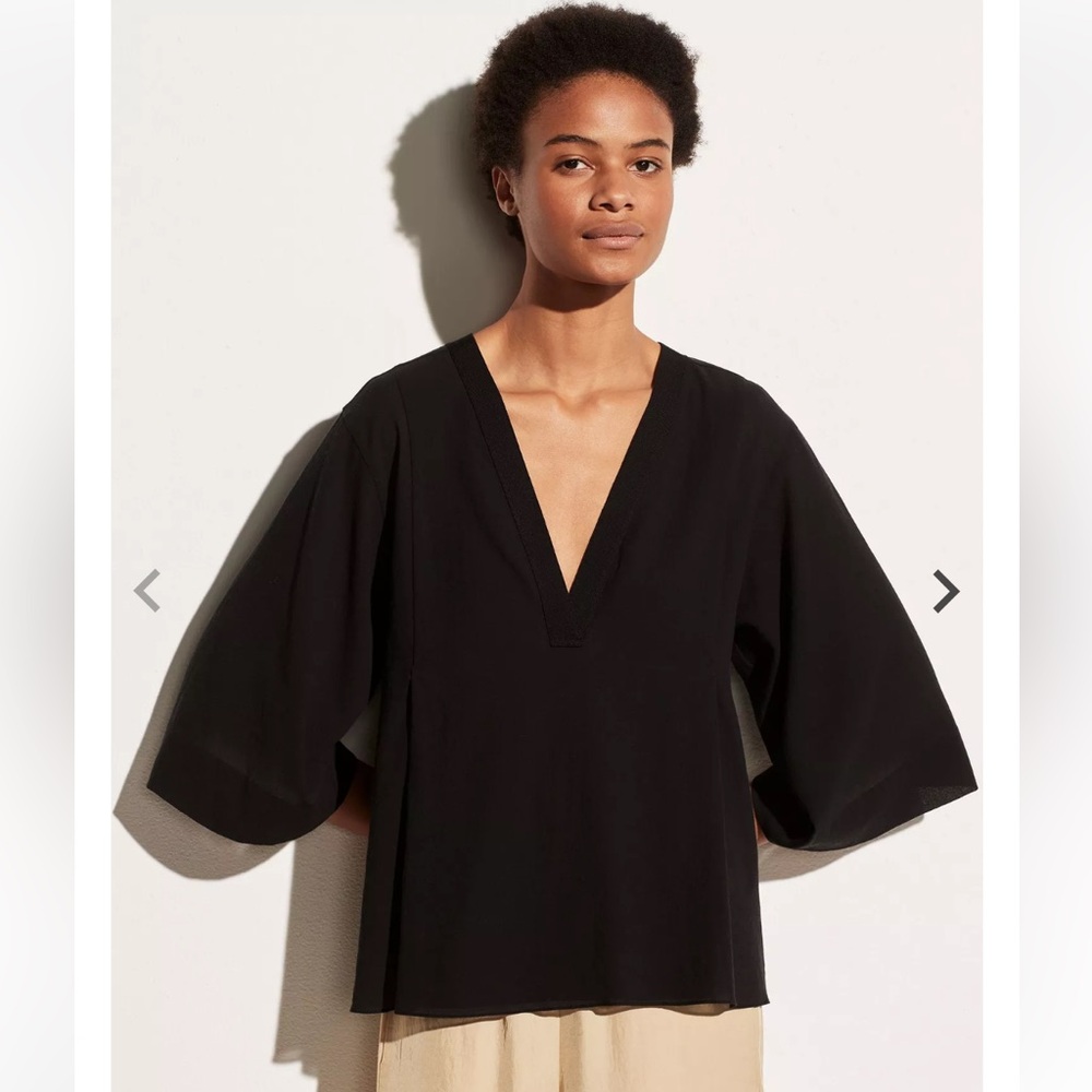 Vince. Rib Trim Double V Neck Long Sleeve Popover